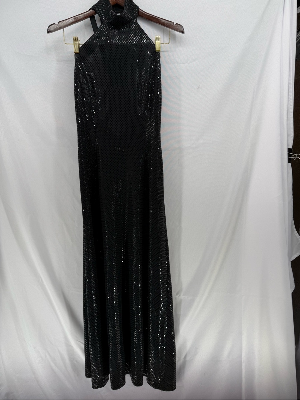 St John Black Sequin High-Neck Evening Dress